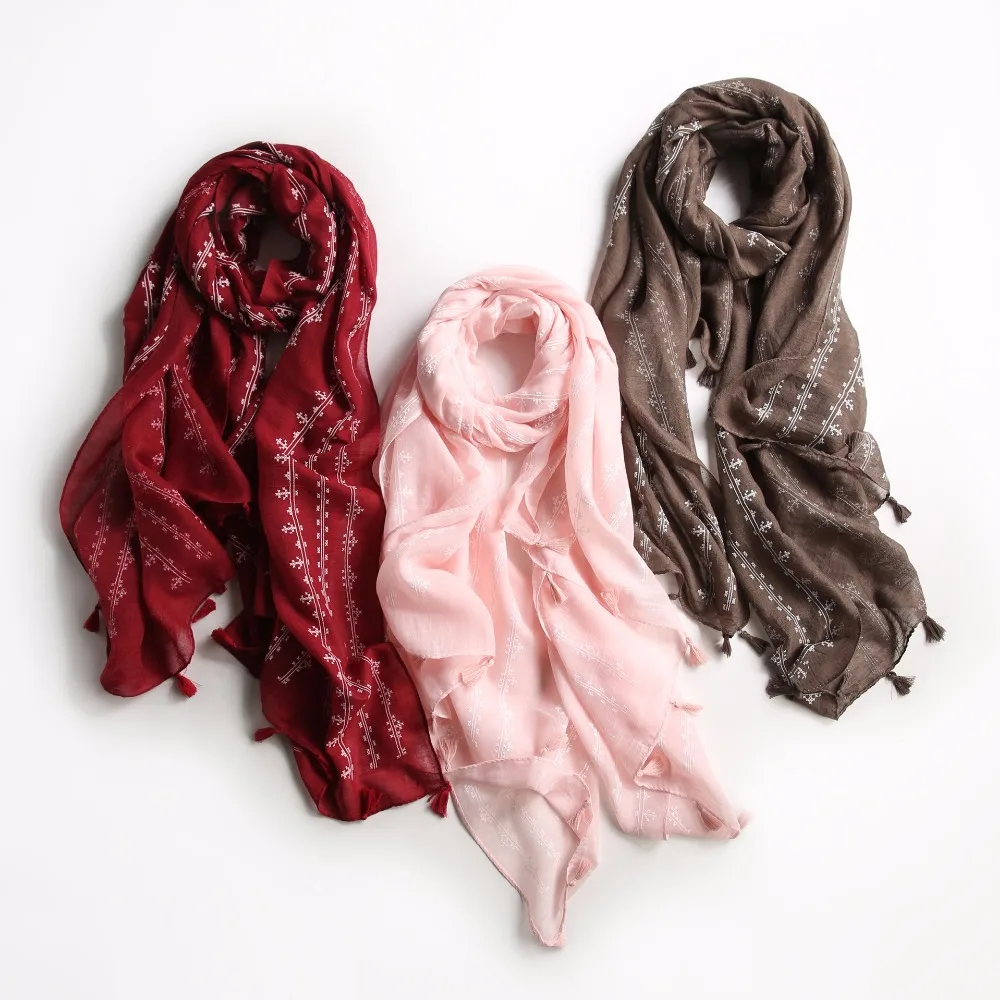 Fashion Women Foam Tribal Aztec Pattern Tassel Scarf Shawls Wrap Muslim Hijab Muffler Wholesale 8 Color Free Shipping