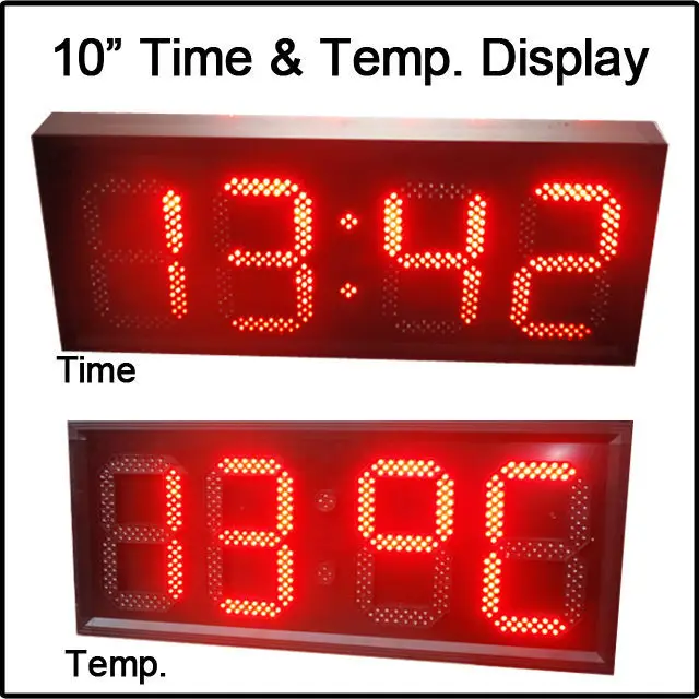 Colore rosso da 10", temperatura, tempo, orologio a led, modulo led, 7 segmenti dei moduli, semi-esterno, insegne a LED, PREZZO GAS LED