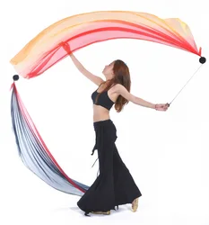 2018 Hot selling Women Sexy Belly Dance Costume Gradient Silk Veil Poi 1 Veil + 1 Poi Chain Dance wear