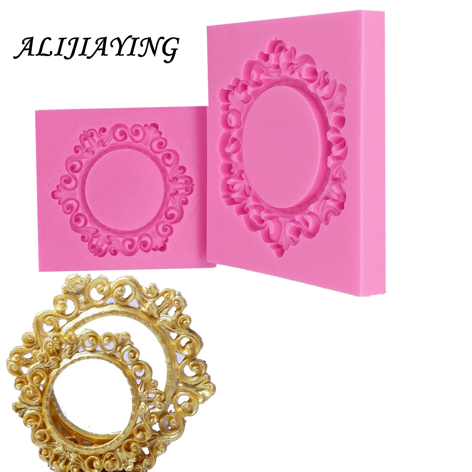 1Pcs Sugarcraft Silicone Mold Flower Frame Mirror Fondant Cake Decorating Tools Silicone  Mold Silicone Cake Border Mold D0988