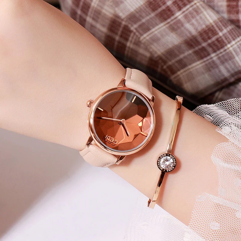 GEDI 2019-ساعة كوارتز بحزام جلدي للنساء ، كرونوغراف بسيط ، أنثوي ، عصري