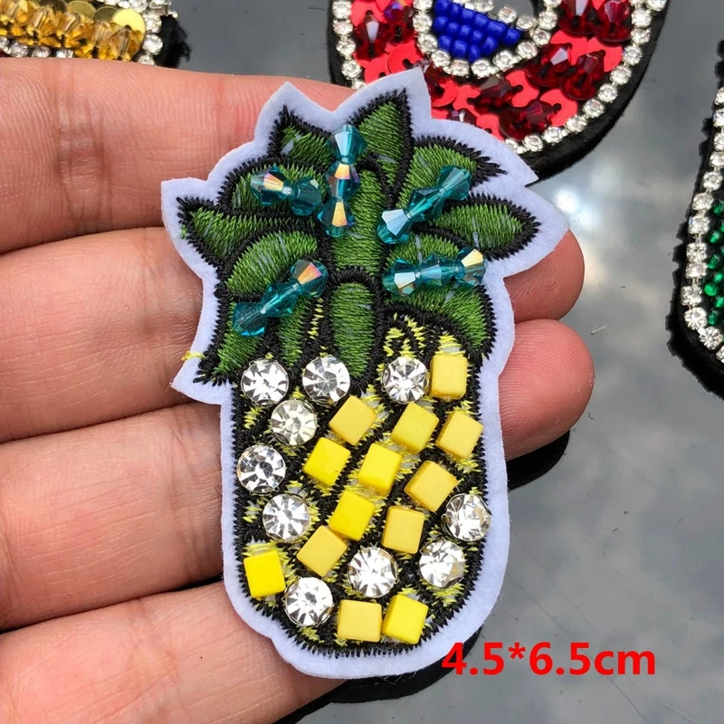 3D Handmade Rhinestone Beaded Lightning Patches LOVE Sew On Sequin Patch For Clothing Beading Applique Pineapple Patch