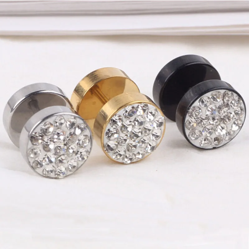 FishSheep New Fashion Round Shine Stainless Steel Austrian Zircon Earrings Diameter Stud Earring For Men Women Design Jewelry