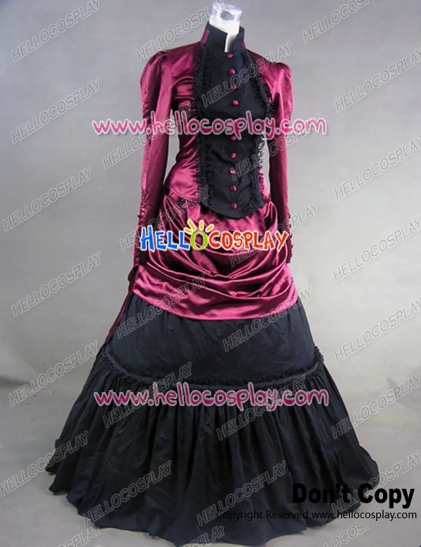 Victorian Satin French Bustle Formal Ball Gown Reenactment Lolita Dress Costume H008