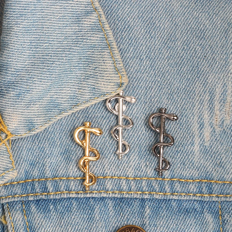 3 Colors Snake Stick Brooch Sliver Color Black World Health Organization WHO Logo Pin Badge for Doctor Nurse Lapel Jewelry Gifts