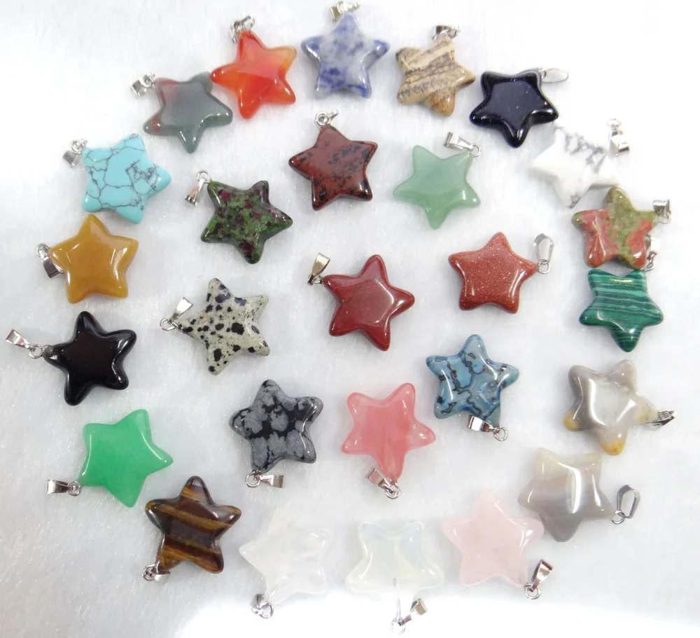 Fashion Natural Gem Quartz Crystal Dragon Blood Stone Agate Star Pendant For Diy Jewelry Making Necklace Accessories 20PCS
