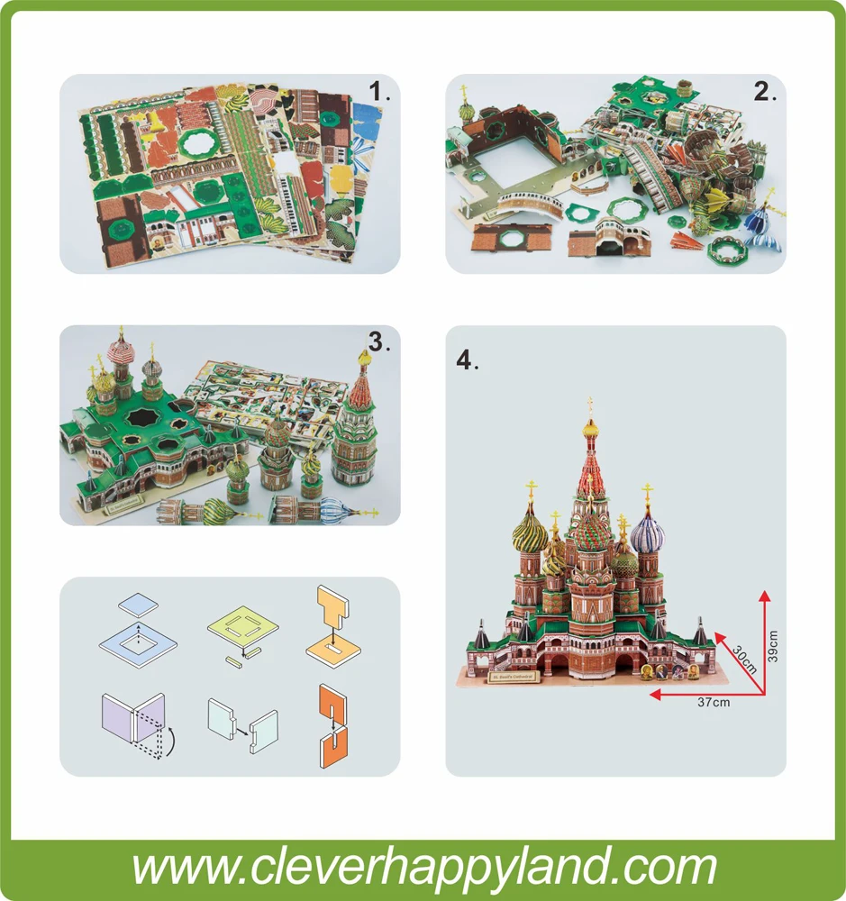 2014 new clever&happy land 3d puzzle model Vasile Assumption Cathedral large adult puzzle model games for children paper