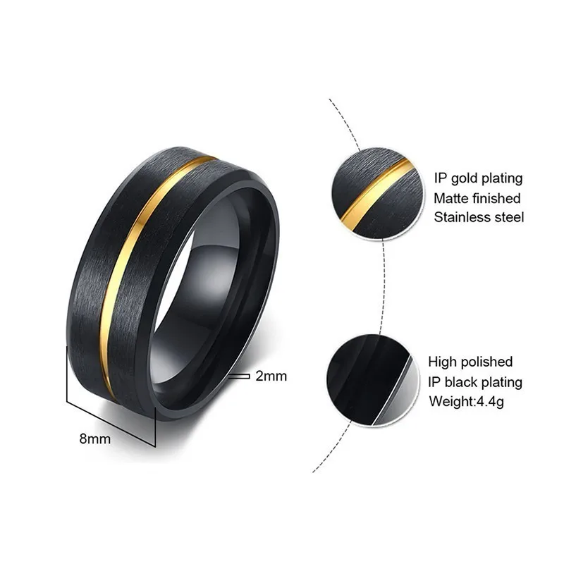 Vnox Mens Basic 8MM Wedding Bands Rings Matte Finished Stainless Steel with Thin Line anel masculino Gifts for Him