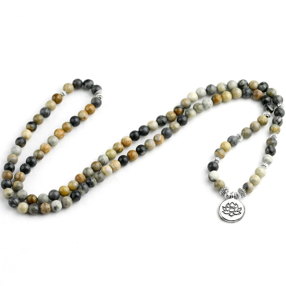 Multilayer Natural Picasso 6MM Beads Bracelet Tibetan Buddhist Mala Buddha Charm 108 Bracelet Yoga Rosary Stone For Women Men