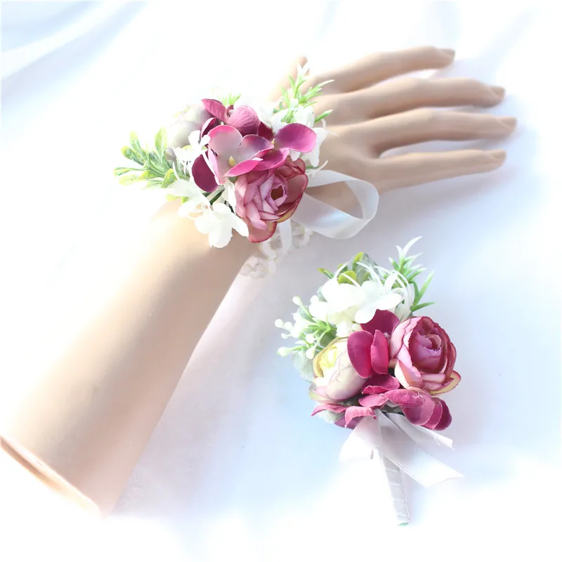 YO CHO – Roses en soie pour mariage, corsage au poignet, boutonnières, fleurs blanches pour la mariée, décor de bouton de marié, fournitures pour homme