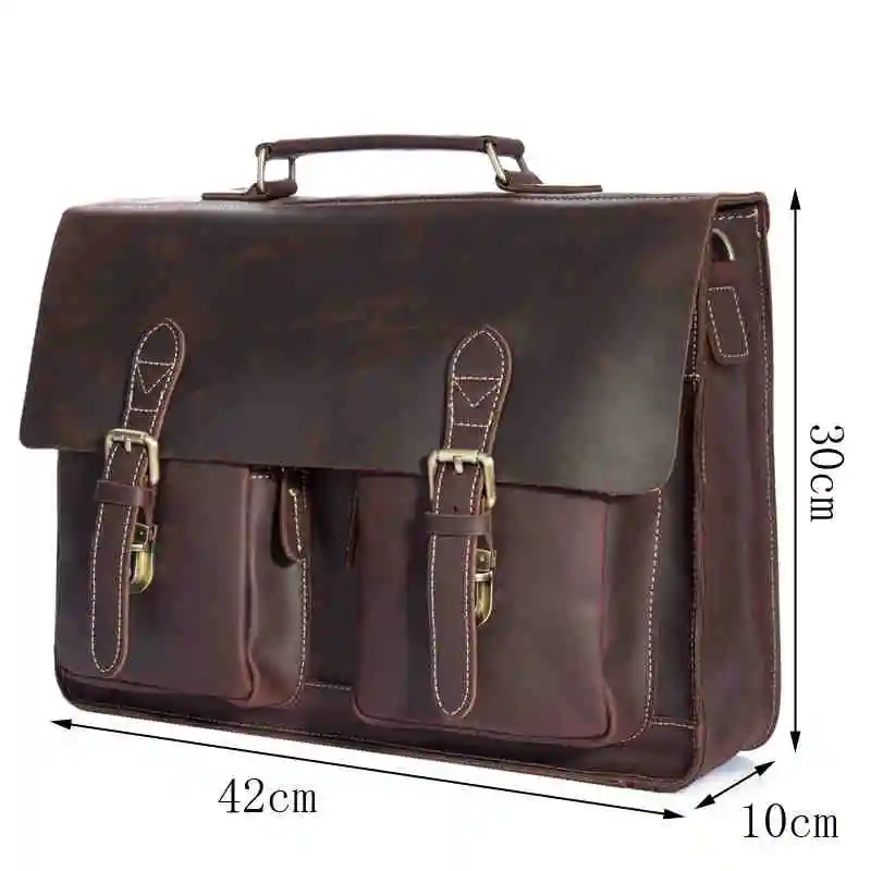 Men\'s Genuine Leather Briefcase Vintage Crazy Horse Male Messenger Shoulder 15 inch Laptop Flap Crossbody Bag Handbag Business