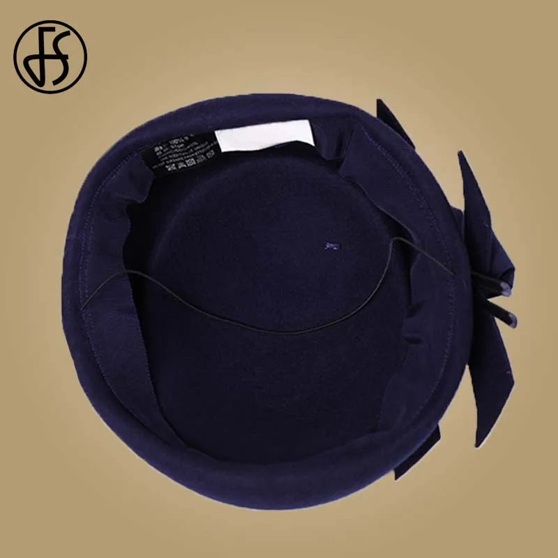 FS Royal Blue Women Feather Hat Fascinator For Wedding Black Wool Fedoras Felt Hats Elegant Lady Derby Church Party Hats