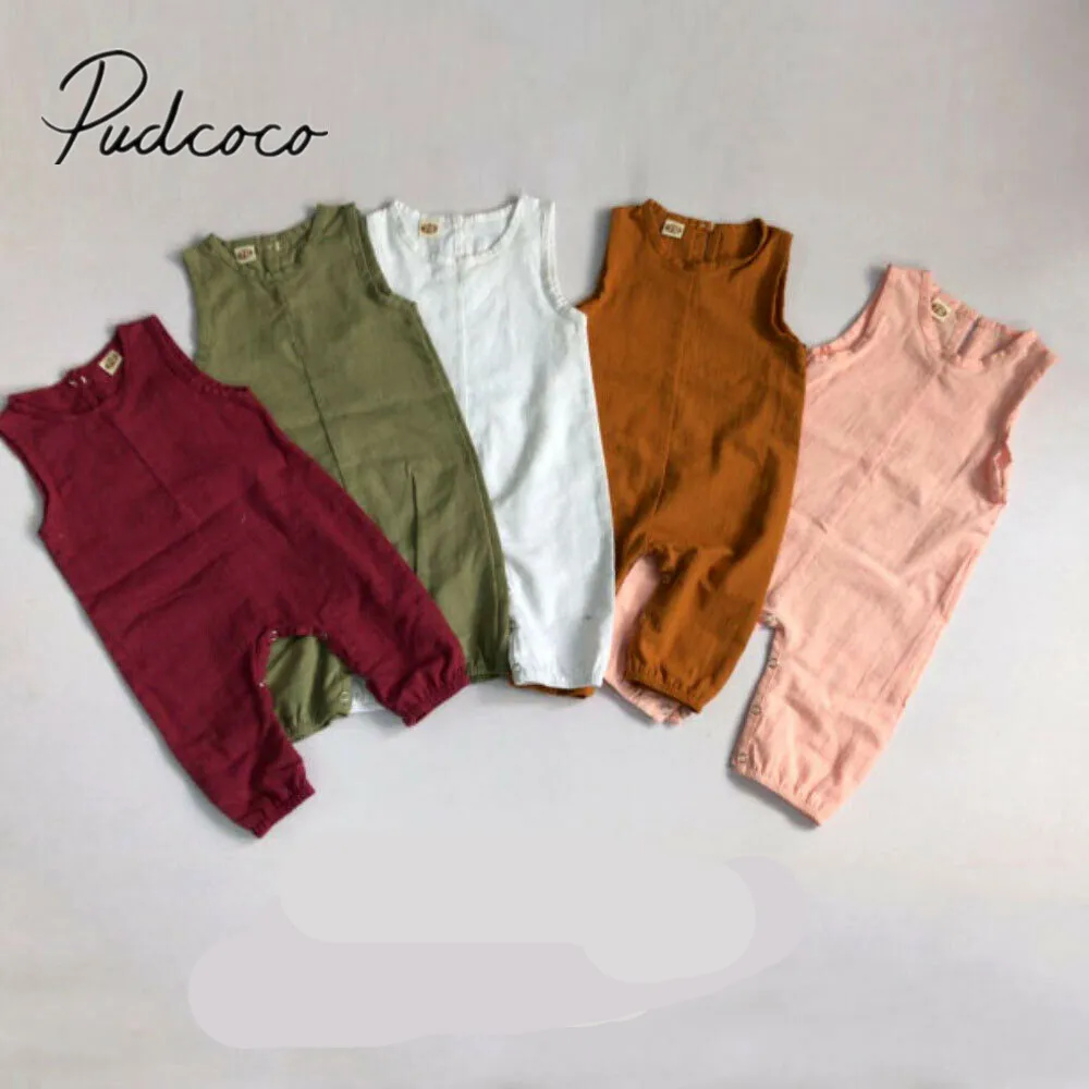 2019 Baby Summer Clothing Newborn Infant Boy Girl Solid Romper Jumpsuit Playsuit Sleeveless Outfits Sunsuits Clothes 0-24M