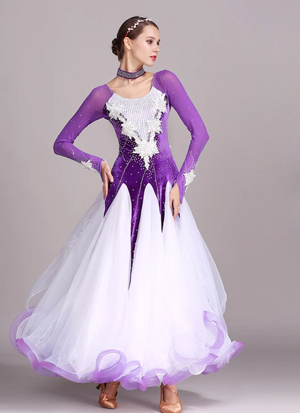 High End Ballroom Dance Competition Dress Velvet Standard Dresses Modern Dance Costume Ballroom Waltz Skirts luminous costumes