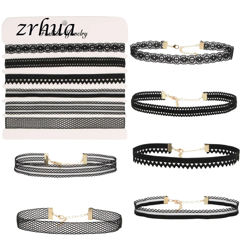 ZRHUA 6pcs/set Newest Bohemia Fashion Necklaces Mix Color Lace Tattoo Choker Necklace For Couple Lovers' Accessories Jewelry image 4