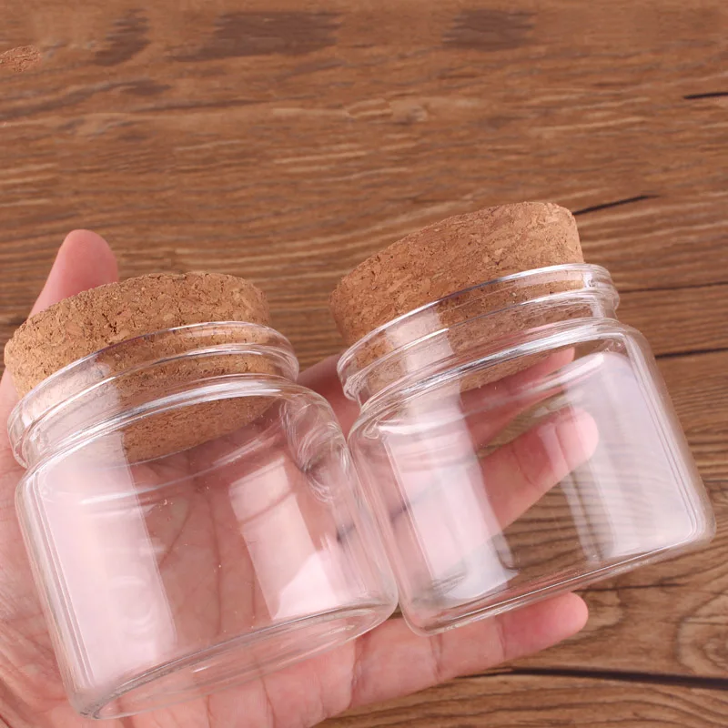 

12pcs 65*60*53mm 120ml Transparent Glass Bottles with Cork Stopper Empty Spice Food Nuts Storage Bottles Jars Gift Crafts Vials