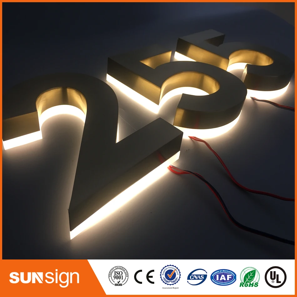 

H 20cm Outdoor Stainless steel LED backlit house number and letters