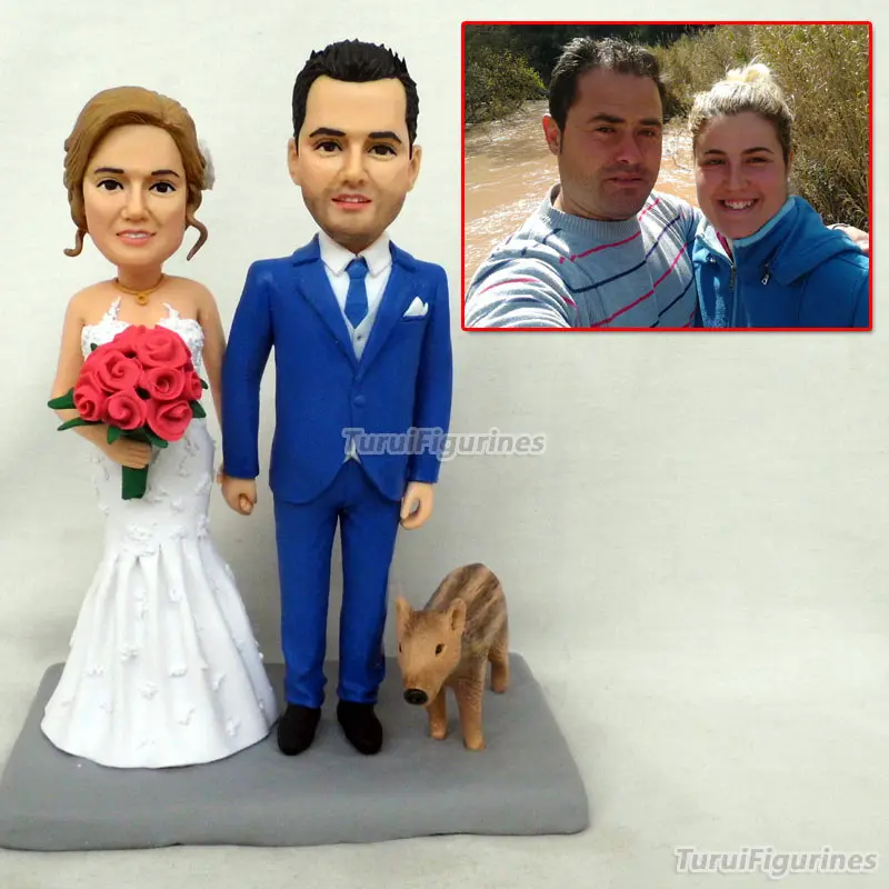 ooak polymer clay doll Custom wedding cake topper mr and mrs cake topper bride and groom figurine miniature cat dog miniature