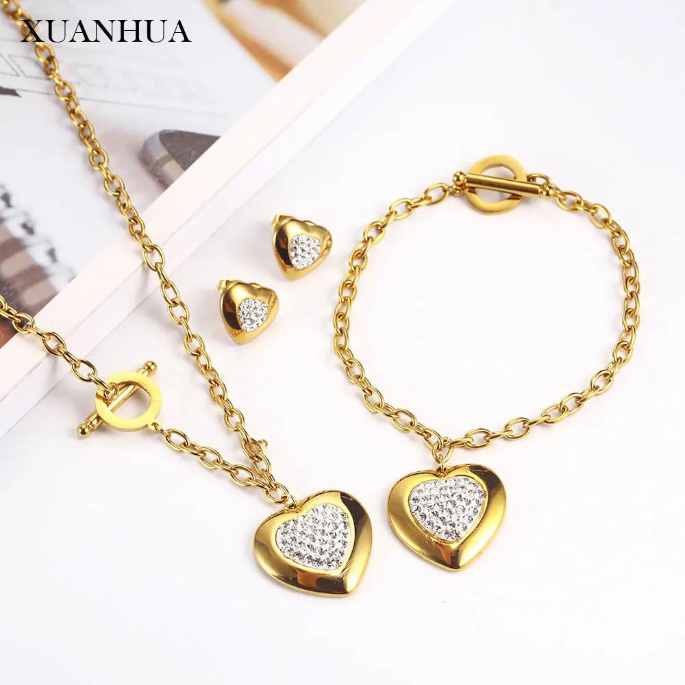 XUANHUA Stainless steel Jewelry Sets Charm Heart Necklace Earrings Bracelet Set  For Women Fashion Jewellery 2019 Mass Effect