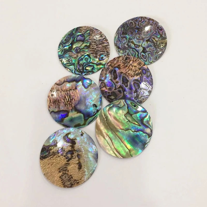 

40MM 6Pcs Round 100% Abalone Seashell Natural Shell Jewellery Charms Pendants Jewelry Beads