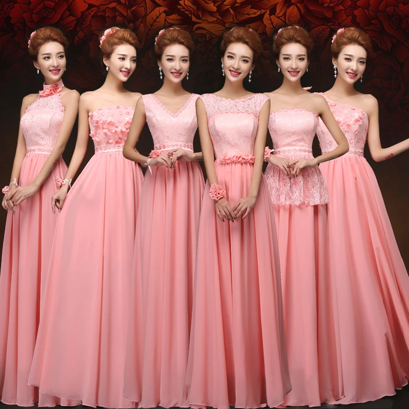 A879 Lange Brautjungfer Kleid Sommer Blau Rosa Champagner Rot Prom Formale Kleid Elegante Frauen Chiffon Erwachsene Junior Brautjungfer Kleider