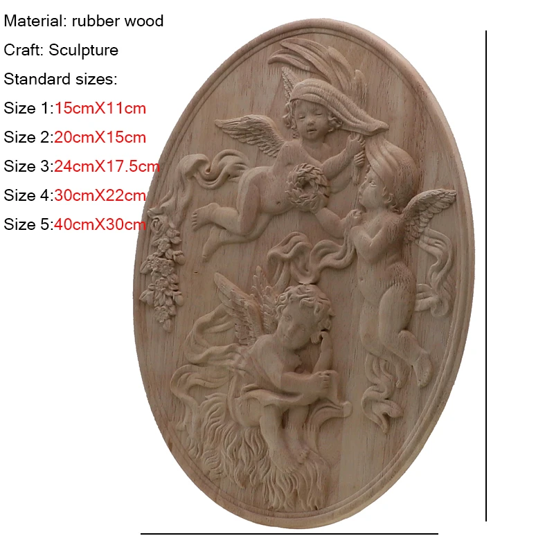 Wood Carved Corner Applique Natural Floral Woodcarving Decorative Wooden Figurines For Furniture Door Home Decal Little Angel