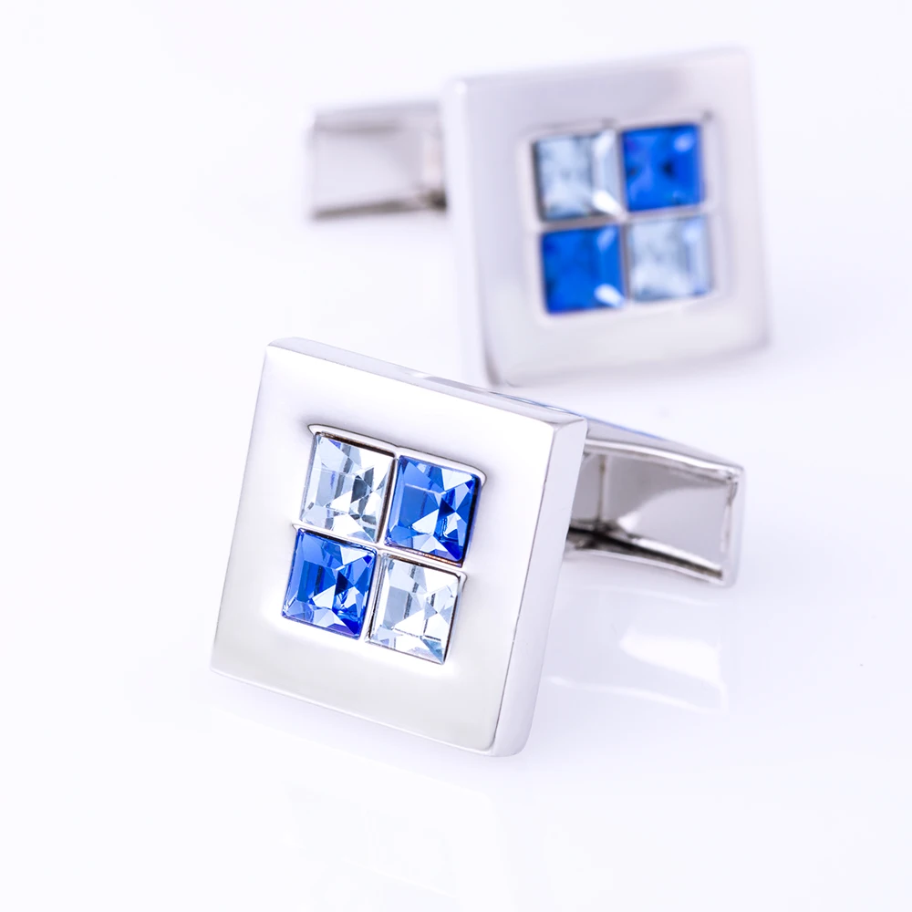 Kflk Jewelry Shirt Fashion Cufflinks For Mens Brand Square Blue Crystal Cuff Link Button Wedding Male High Quality guests