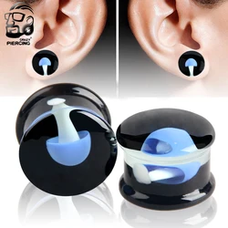 1 Pair Glass Ear Plug Tunnel Ear Stretcher Expander Body Jewelry Fashion Blue Jellyfish Logo Glass Earrings Jewelry