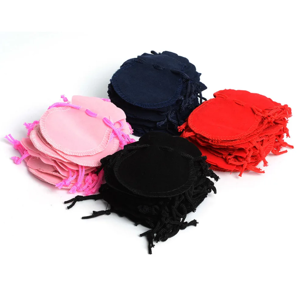 New 100pcs 7*8cm mix colors Round Velvet Pouch Drawstring Jewelry Gift Pouches Bag Birthday Wedding Party Xmas Favor Gift bags