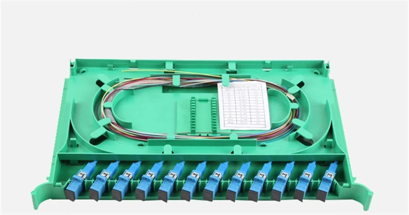 12 ядер, интегрированный лоток для сращивания с адаптером SC и SC pigtals SM ftth, кассета из оптического волокна для 19-дюймового шкафа ELINK, 2 шт.