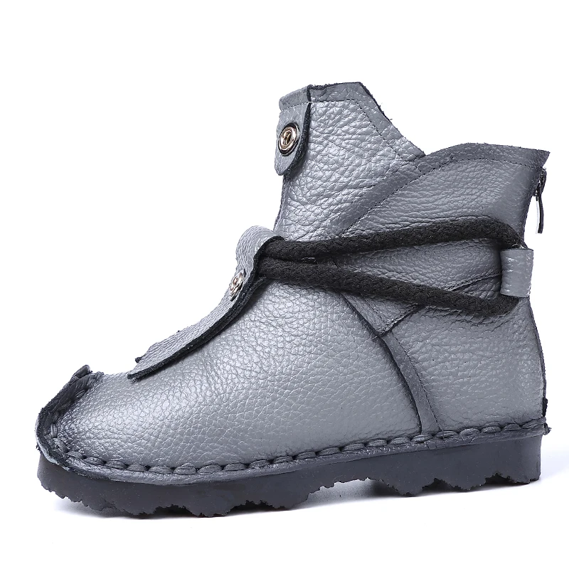 Winter Genuine Leather Women Boots Lady Handmade Soft Ankle Boot Women comfortable casual shoes Woman national style short boots