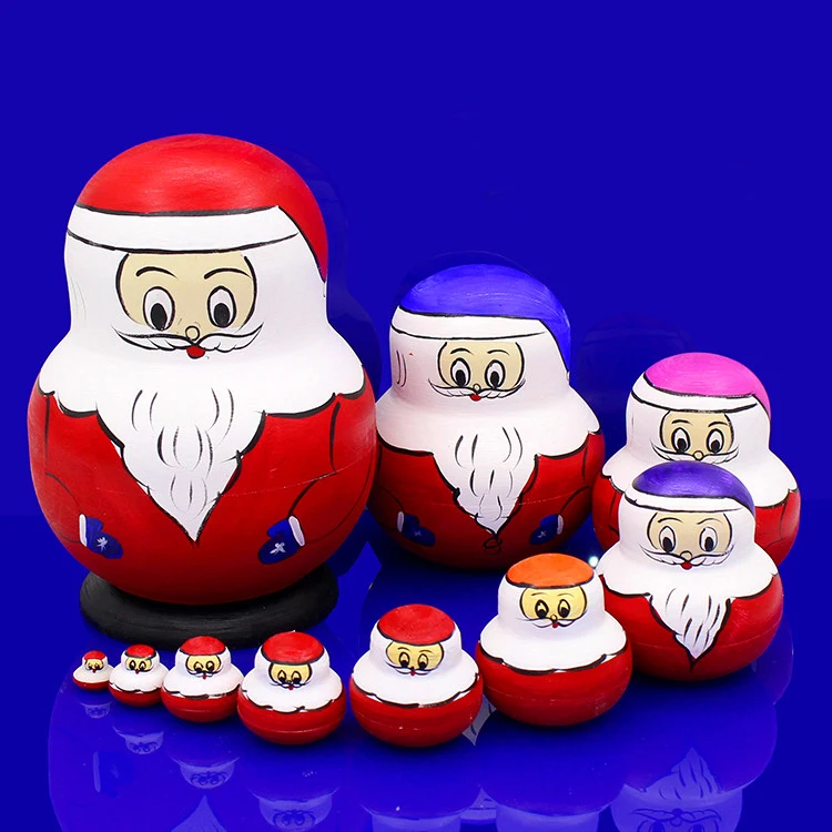 10pcs/set Santa Claus Russian Matryoshka Dolls Nesting Toys Wooden Handmade for Kids Girl Gifts Home Decor