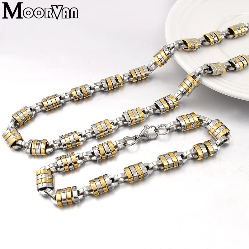 Moorvan Fashion Jewelry Set Steampunk Ancient Greek Style Stainless Steel Men\'s Jewellery Sets Link Chain Accessory 9MM Wide