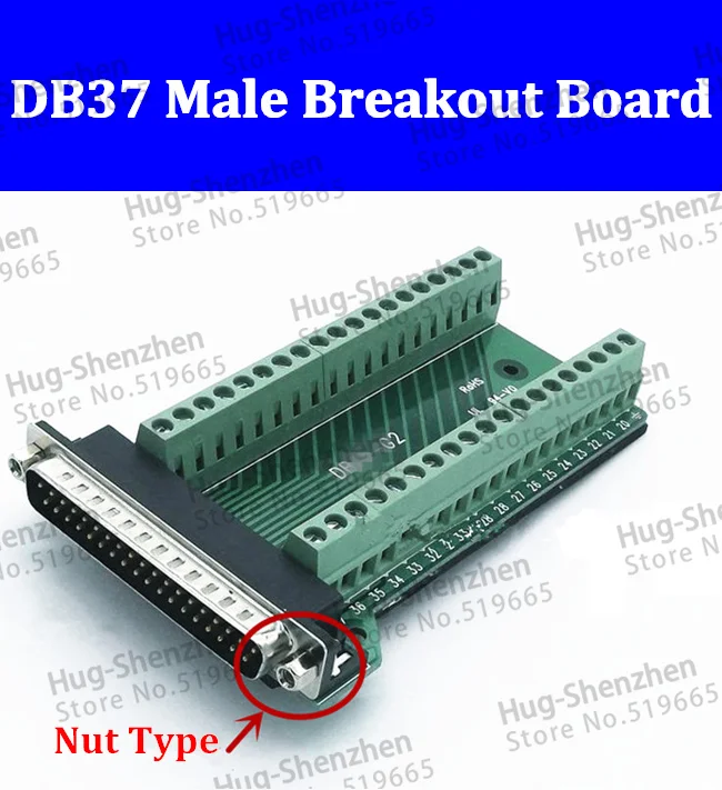 DB37 mannelijke Signaal Module Terminal Breakout Board Moer Connector