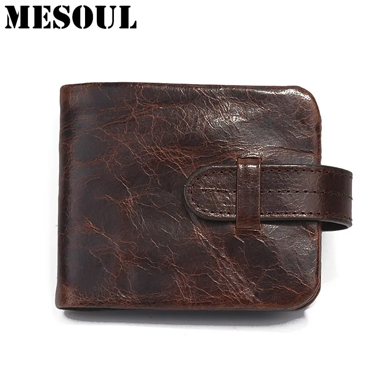 

Vintage Genuine Leather Men Short Wallet Male Wallets Cowhide Purse Coin Pocket Zipper Soft Oil Wax Leather Casual Card Pack