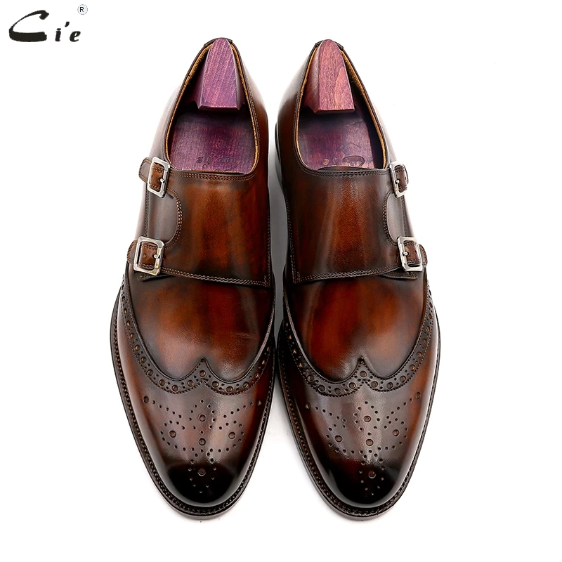 cie Round Toe Brogues Full Grain Genuine Calf Leather Formal Shoes Custom Men\'s Dress Monk Straps Office Shoe Men Elegant MS00