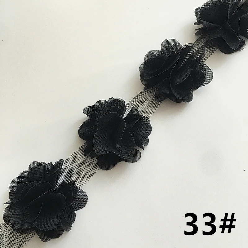10 Yard 33 Farben 3D Chiffonblumen DIY 5cm Breite Spitzenborte 24 Blumen Spitzenband Dekoration Kleidungszubehör XF08 – Detail 14
