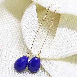 long earringsfor women dark blue teardrop baking paint glass 9*13mm fashion custume eardrop jewelry B1807