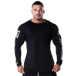 Men Skinny Long Sleeve Shirt Spring Casual Fashion Print T-Shirt Male Gym Fitness Black Tee Tops Quick Dry Bodybuilding Clothing