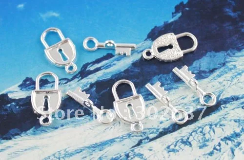 60Sets Silver Plate LOCK KEY toggle clasps A543SP