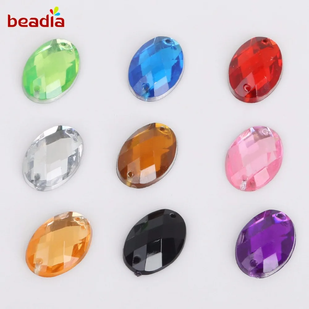 13x18mm 50Pcs 9 Colors Crystal Oval Rhinestones 2 Holes Flatback Acrylic Rhinestone For Dress Garment Wedding Sewing DIY Craft