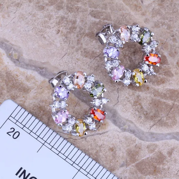 Multicolor Purple Cubic Zirconia Silver Plated Jewelry Sets Earrings Pendant Ring Size 6 / 7 / 8 / 9 / 10 S0145A