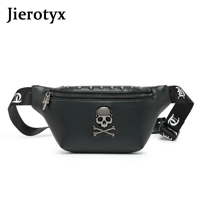 JIEROTYX Rock Skull Women\'s Belt Bag Rivet Chest Bag Steamed Waist Bag Female Banana Bag Punk Fanny Pack Bum Bags Wholesale