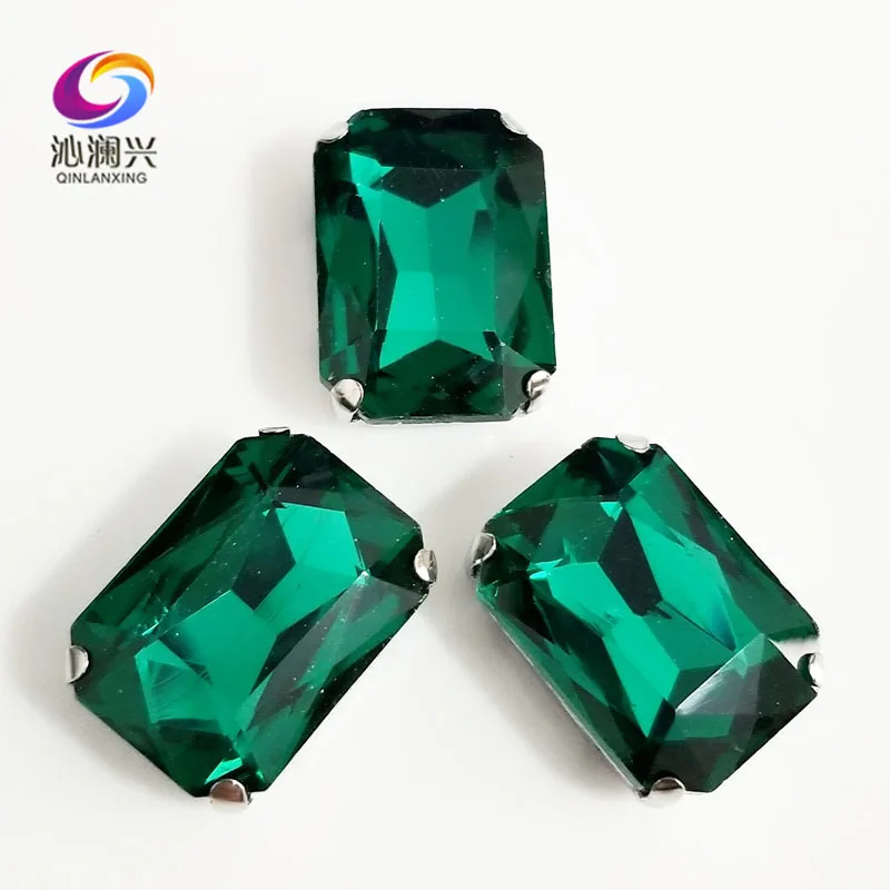 

Malachite Green Rectangle Octagonal Shape Glass Crystal Sewing Rhinestones for needlework, DIY Clothing Accessories,SWC14