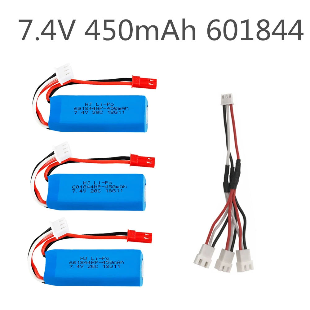 7.4V 450MAH 601844 35C Lipo Battery Set With 3 in 1 Charging Convert Cable For for WLtoys K969 K989 K999 P929 P939 RC Car