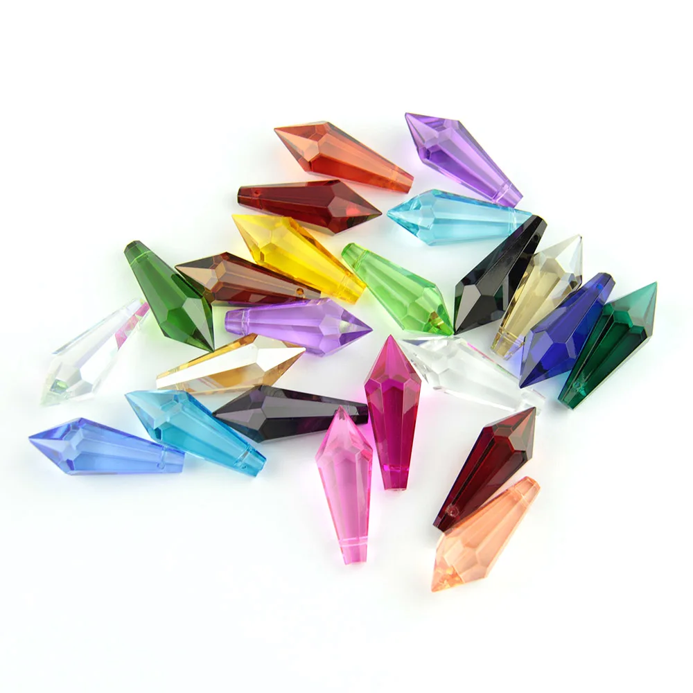 

100pc Mixed Color 38mm Single faceted Crystal Icicle Pendant U-drop Prism Lighting Parts for Suncatcher Home Wedding Party Decor