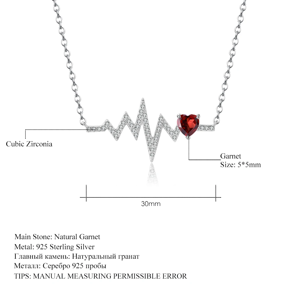 GEM'S BALLETT 58514K 10K 18K Gold 925 Silber Halskette Natürliche Rote Granat Herzschlag Liebe Anhänger Halskette für frauen Hochzeit