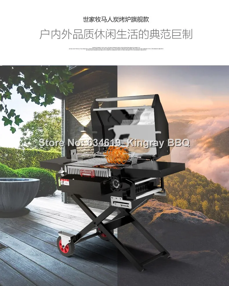 

304 Stainless Steel Folding With Trolley Charcoal Bbq Grill Full Kits Portable Mobile Picnic Camping Barbecue Grill For Outdoor