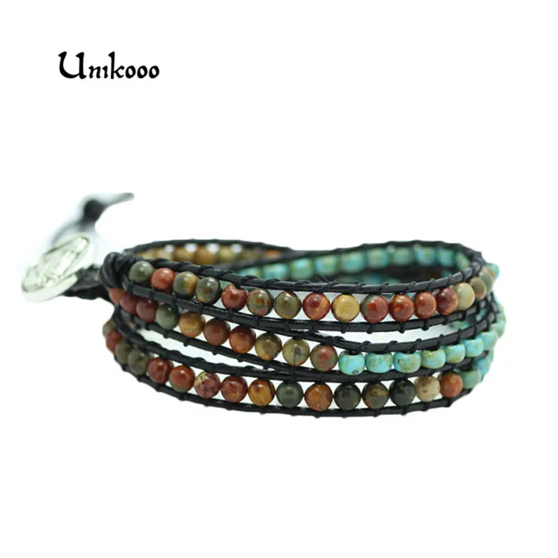 Leather Wrap Bracelet for Women Picasso Stone Handmade Multilayer Czech Glass Beads Leather Rope Jewelry Bisuteria  Jewellery