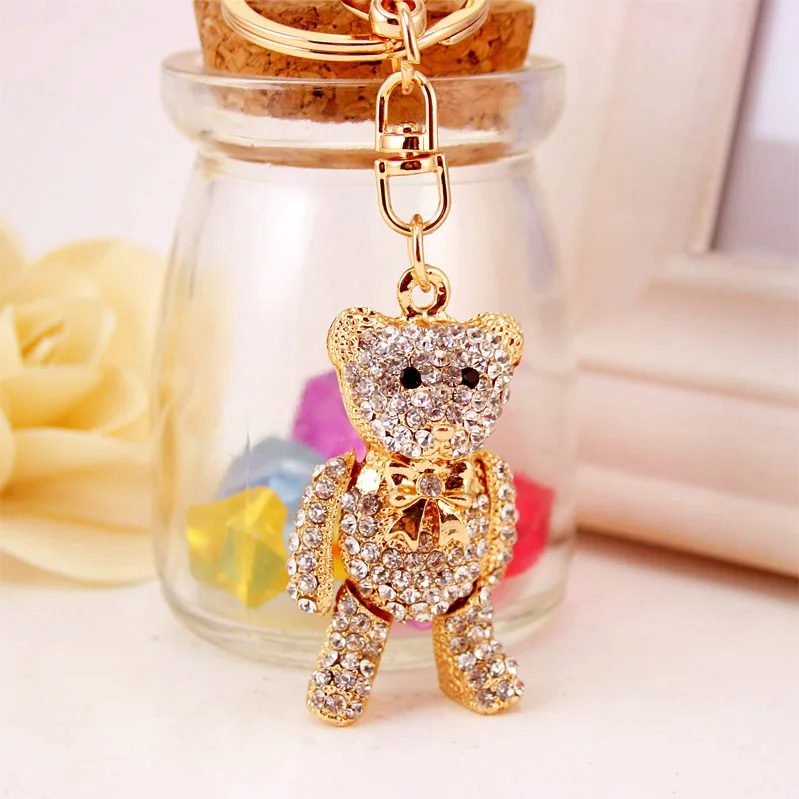 Hig Qualty Crystal Bear Key Chain Holder Rhinestone Keychain Car Key Ring For Holder Bag KeyChains For Birthday Friend Gift 1589